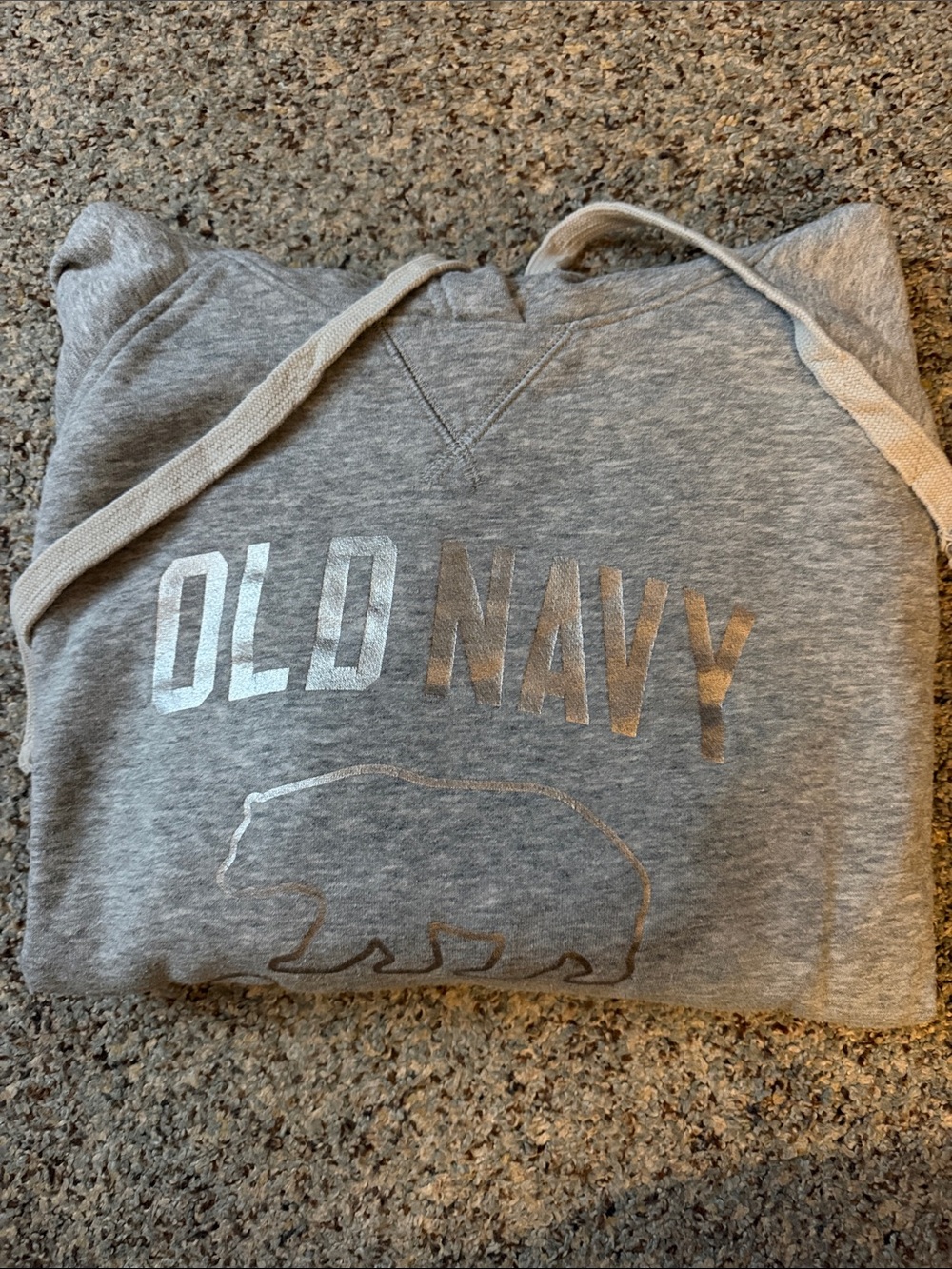 Old Navy Gray Sweatshirt with Metallic Silver Logo and Bear Graphic